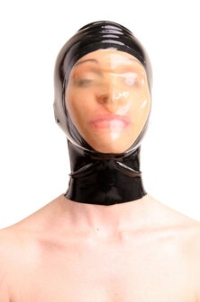 Zwart Latex masker met transparant gezichtsveld