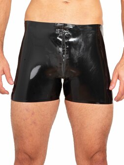 Zwarte Latex short met rits door het kruis