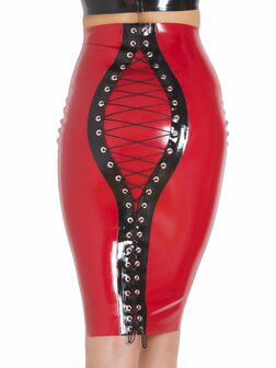 Rode latex kokerrok maat XL