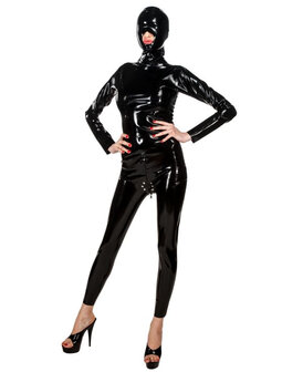 Zwarte Latex catsuit met dildo en masker