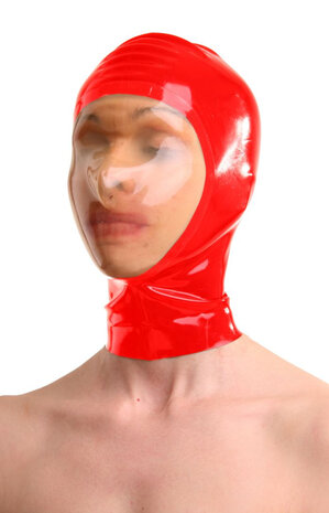 Rood Latex masker met transparant gezichtsveld