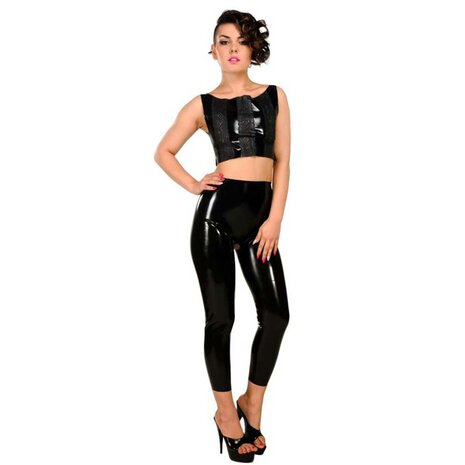 Zwarte Latex legging met vetersluiting